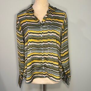 Jessica Simpson green and blue watercolor stripe blouse Size S